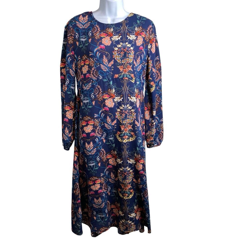 I. Madeline Garden Splendor‎ Floral Midi Dress Size M Cottagecore Modest Boho